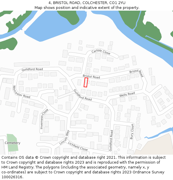 4, BRISTOL ROAD, COLCHESTER, CO1 2YU: Location map and indicative extent of plot