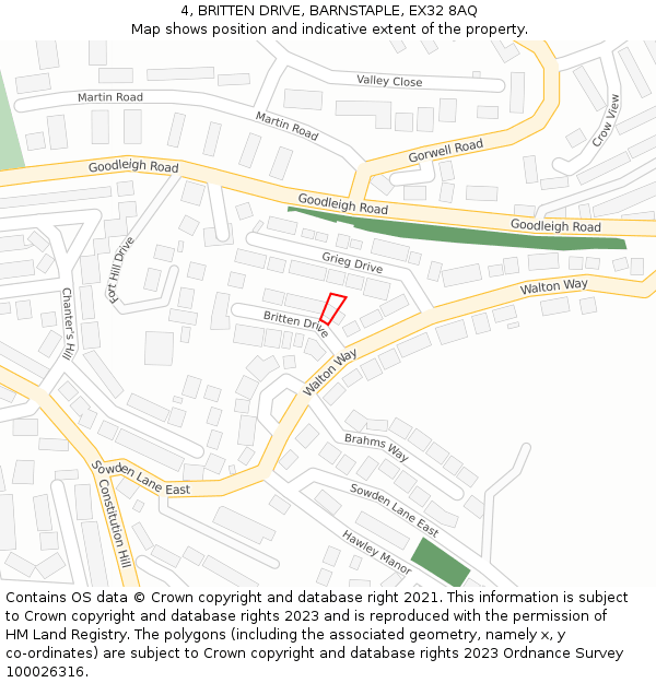 4, BRITTEN DRIVE, BARNSTAPLE, EX32 8AQ: Location map and indicative extent of plot