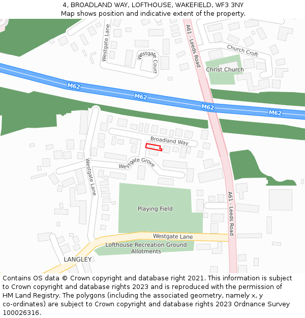 4, BROADLAND WAY, LOFTHOUSE, WAKEFIELD, WF3 3NY: Location map and indicative extent of plot