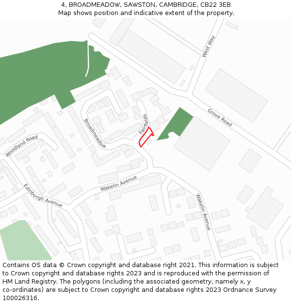 4, BROADMEADOW, SAWSTON, CAMBRIDGE, CB22 3EB: Location map and indicative extent of plot