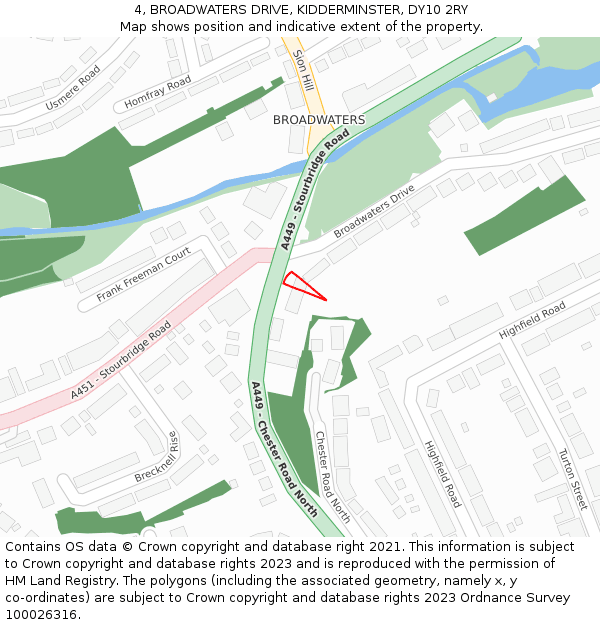 4, BROADWATERS DRIVE, KIDDERMINSTER, DY10 2RY: Location map and indicative extent of plot