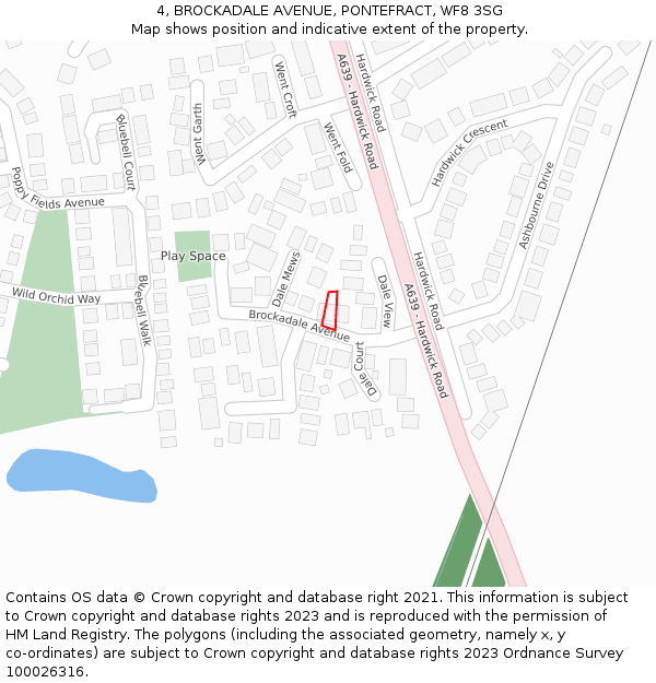 4, BROCKADALE AVENUE, PONTEFRACT, WF8 3SG: Location map and indicative extent of plot