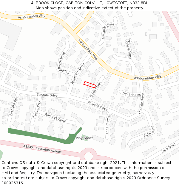 4, BROOK CLOSE, CARLTON COLVILLE, LOWESTOFT, NR33 8DL: Location map and indicative extent of plot