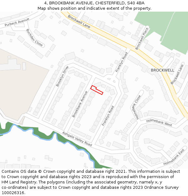 4, BROOKBANK AVENUE, CHESTERFIELD, S40 4BA: Location map and indicative extent of plot