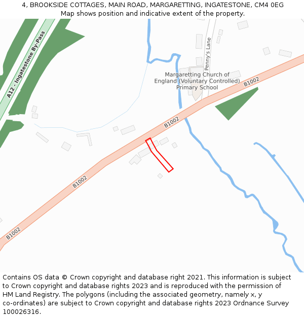 4, BROOKSIDE COTTAGES, MAIN ROAD, MARGARETTING, INGATESTONE, CM4 0EG: Location map and indicative extent of plot