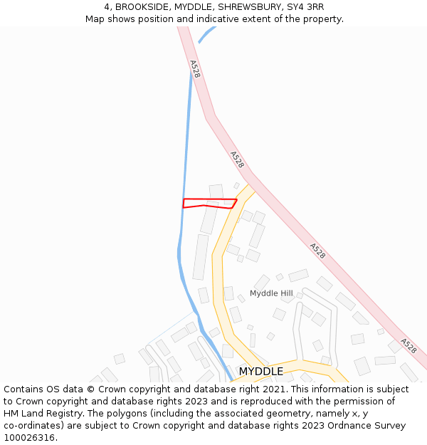 4, BROOKSIDE, MYDDLE, SHREWSBURY, SY4 3RR: Location map and indicative extent of plot