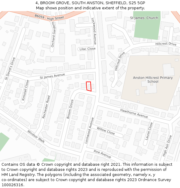 4, BROOM GROVE, SOUTH ANSTON, SHEFFIELD, S25 5GP: Location map and indicative extent of plot