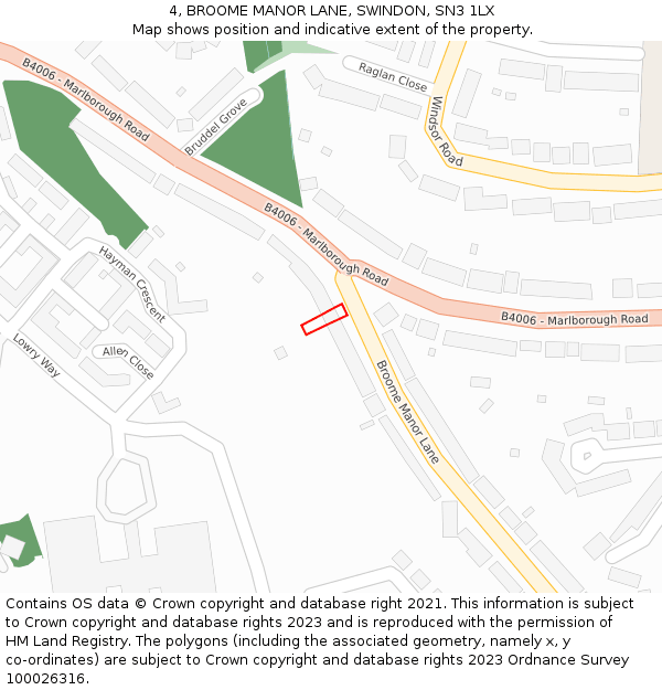 4, BROOME MANOR LANE, SWINDON, SN3 1LX: Location map and indicative extent of plot