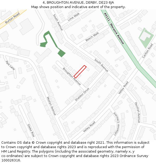 4, BROUGHTON AVENUE, DERBY, DE23 6JA: Location map and indicative extent of plot