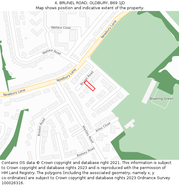 4, BRUNEL ROAD, OLDBURY, B69 1JD: Location map and indicative extent of plot