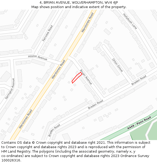 4, BRYAN AVENUE, WOLVERHAMPTON, WV4 4JP: Location map and indicative extent of plot