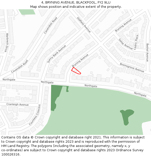4, BRYNING AVENUE, BLACKPOOL, FY2 9LU: Location map and indicative extent of plot