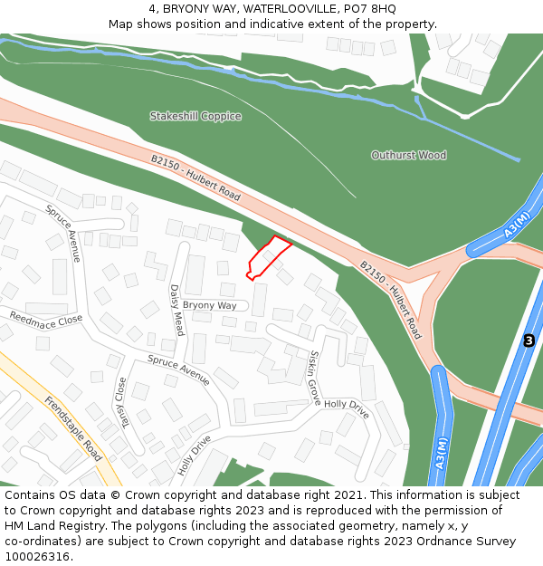 4, BRYONY WAY, WATERLOOVILLE, PO7 8HQ: Location map and indicative extent of plot
