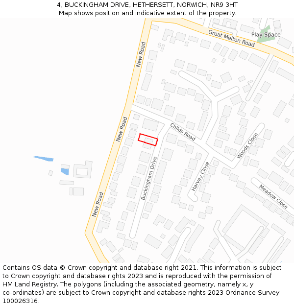 4, BUCKINGHAM DRIVE, HETHERSETT, NORWICH, NR9 3HT: Location map and indicative extent of plot