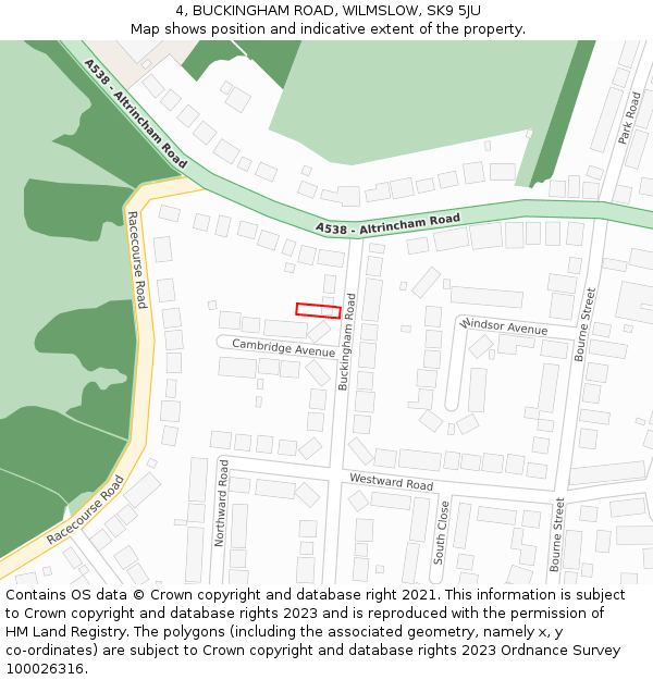 4, BUCKINGHAM ROAD, WILMSLOW, SK9 5JU: Location map and indicative extent of plot
