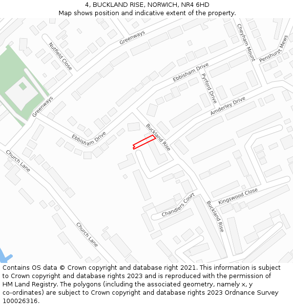 4, BUCKLAND RISE, NORWICH, NR4 6HD: Location map and indicative extent of plot