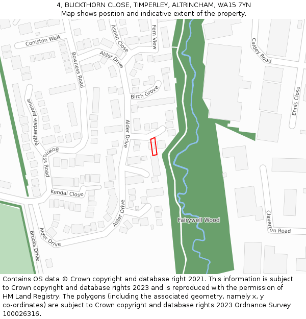 4, BUCKTHORN CLOSE, TIMPERLEY, ALTRINCHAM, WA15 7YN: Location map and indicative extent of plot