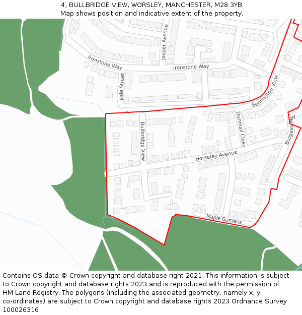 4, BULLBRIDGE VIEW, WORSLEY, MANCHESTER, M28 3YB: Location map and indicative extent of plot