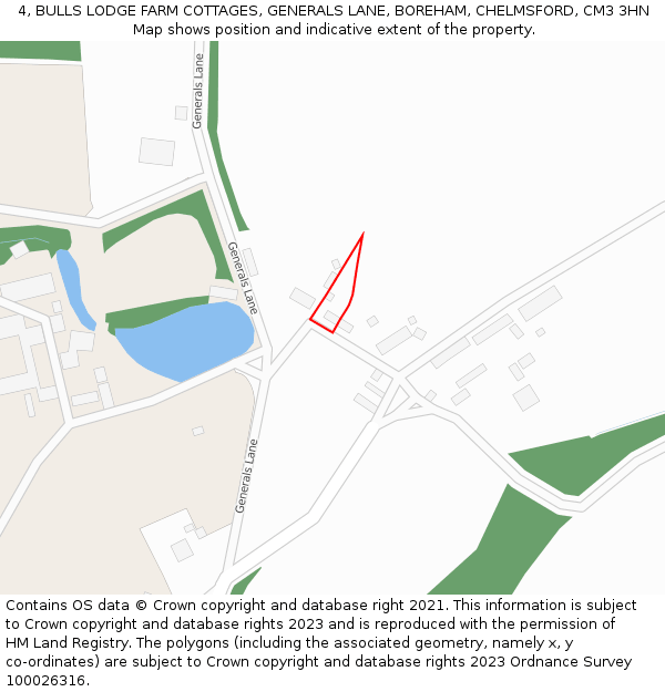 4, BULLS LODGE FARM COTTAGES, GENERALS LANE, BOREHAM, CHELMSFORD, CM3 3HN: Location map and indicative extent of plot