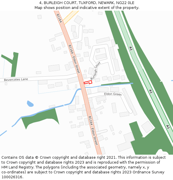 4, BURLEIGH COURT, TUXFORD, NEWARK, NG22 0LE: Location map and indicative extent of plot