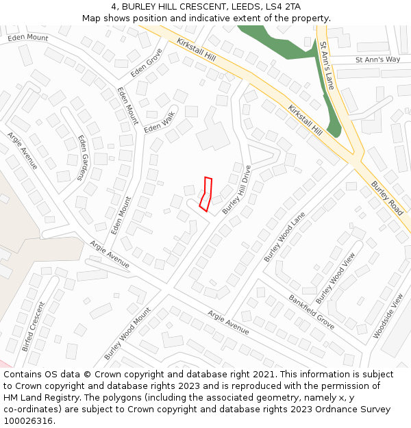 4, BURLEY HILL CRESCENT, LEEDS, LS4 2TA: Location map and indicative extent of plot