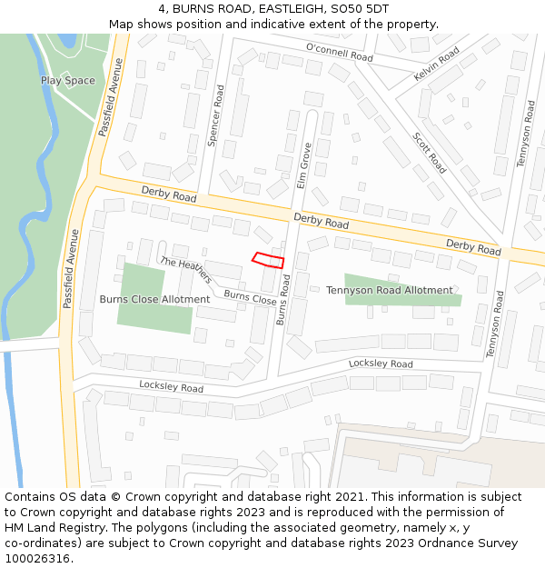 4, BURNS ROAD, EASTLEIGH, SO50 5DT: Location map and indicative extent of plot
