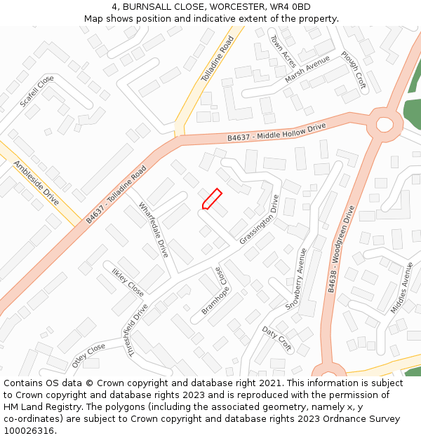 4, BURNSALL CLOSE, WORCESTER, WR4 0BD: Location map and indicative extent of plot