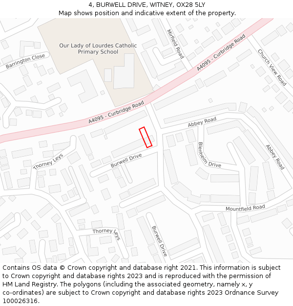 4, BURWELL DRIVE, WITNEY, OX28 5LY: Location map and indicative extent of plot