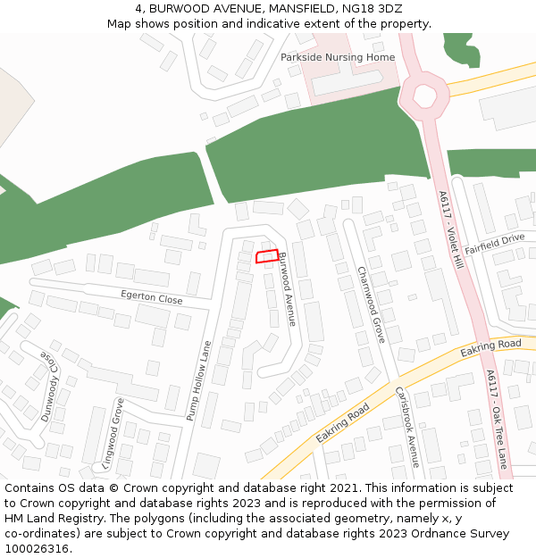 4, BURWOOD AVENUE, MANSFIELD, NG18 3DZ: Location map and indicative extent of plot