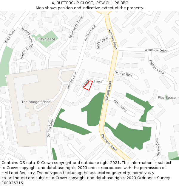 4, BUTTERCUP CLOSE, IPSWICH, IP8 3RG: Location map and indicative extent of plot