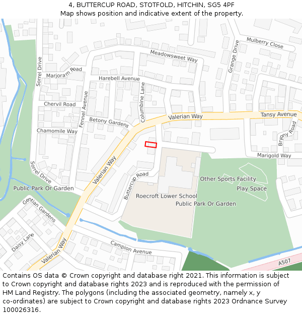 4, BUTTERCUP ROAD, STOTFOLD, HITCHIN, SG5 4PF: Location map and indicative extent of plot