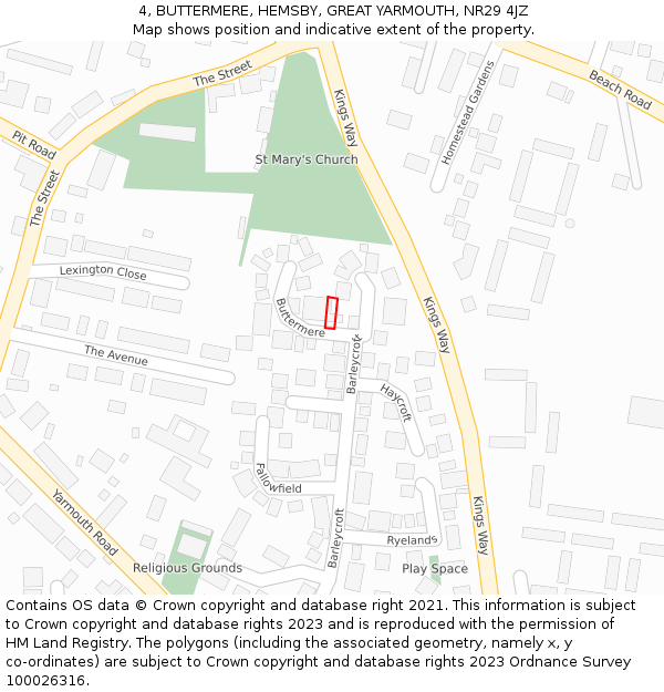 4, BUTTERMERE, HEMSBY, GREAT YARMOUTH, NR29 4JZ: Location map and indicative extent of plot