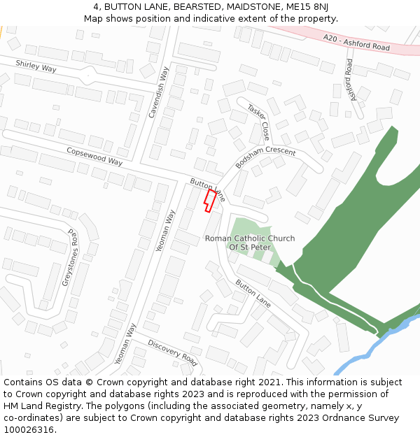 4, BUTTON LANE, BEARSTED, MAIDSTONE, ME15 8NJ: Location map and indicative extent of plot