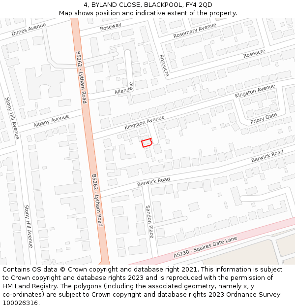 4, BYLAND CLOSE, BLACKPOOL, FY4 2QD: Location map and indicative extent of plot