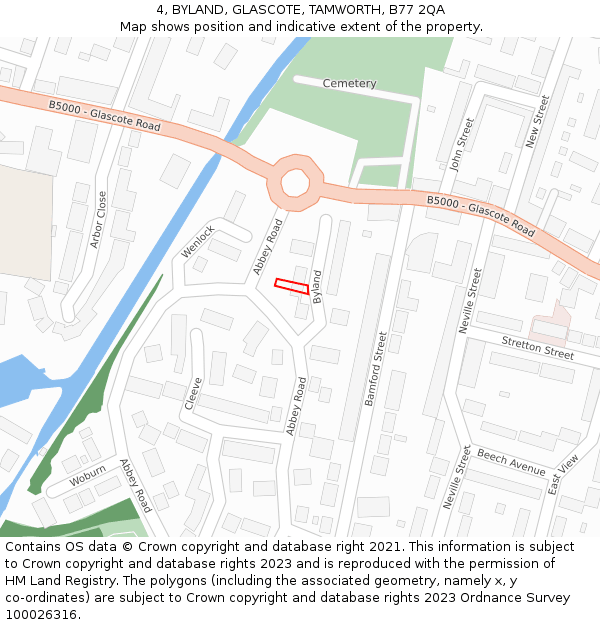4, BYLAND, GLASCOTE, TAMWORTH, B77 2QA: Location map and indicative extent of plot