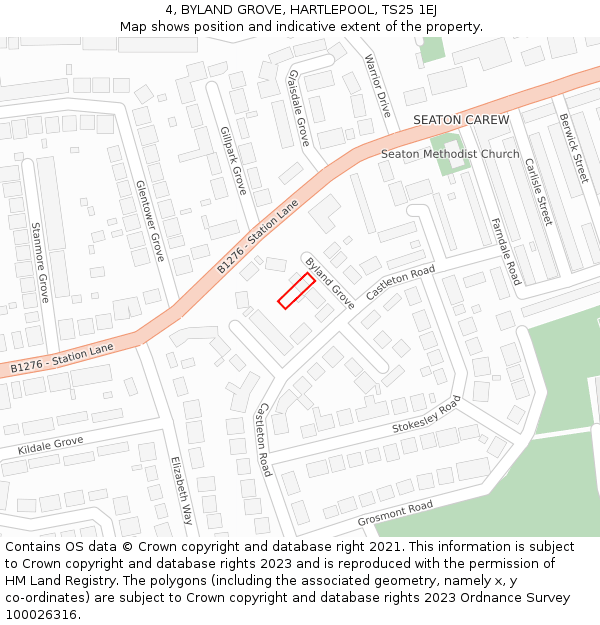 4, BYLAND GROVE, HARTLEPOOL, TS25 1EJ: Location map and indicative extent of plot