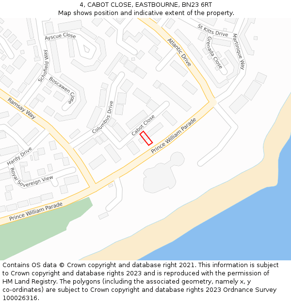 4, CABOT CLOSE, EASTBOURNE, BN23 6RT: Location map and indicative extent of plot