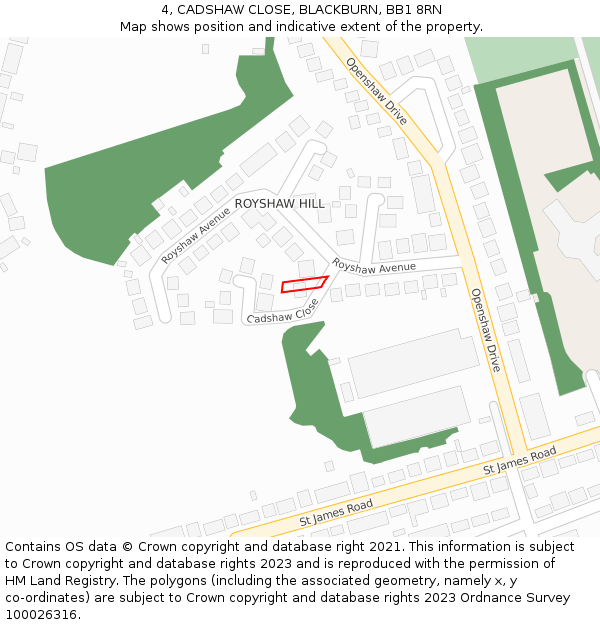 4, CADSHAW CLOSE, BLACKBURN, BB1 8RN: Location map and indicative extent of plot