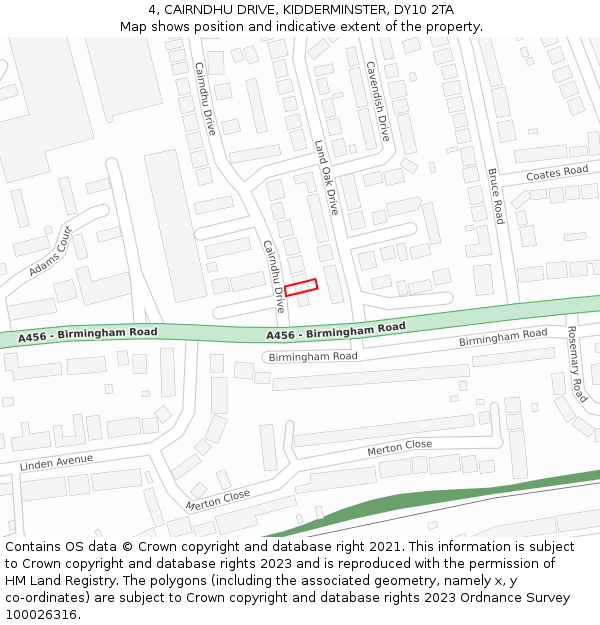 4, CAIRNDHU DRIVE, KIDDERMINSTER, DY10 2TA: Location map and indicative extent of plot
