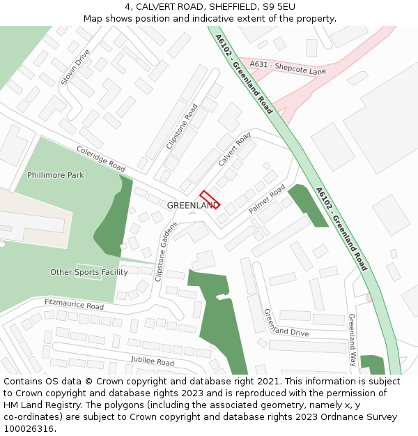4, CALVERT ROAD, SHEFFIELD, S9 5EU: Location map and indicative extent of plot