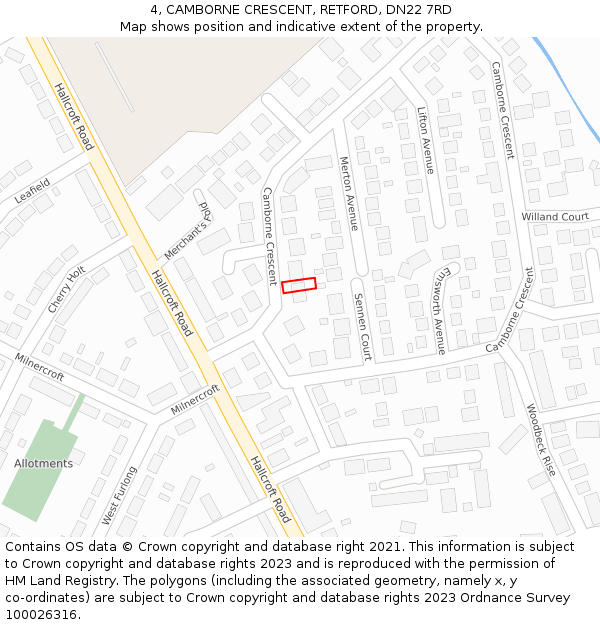 4, CAMBORNE CRESCENT, RETFORD, DN22 7RD: Location map and indicative extent of plot