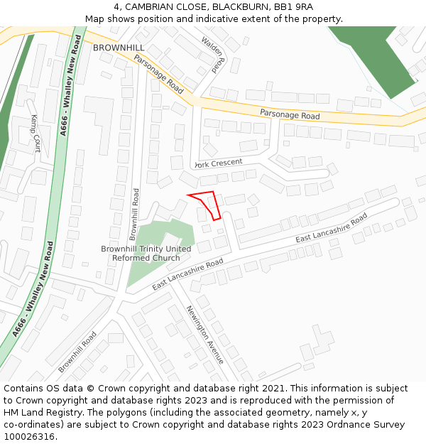 4, CAMBRIAN CLOSE, BLACKBURN, BB1 9RA: Location map and indicative extent of plot