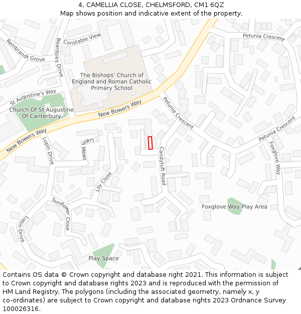 4, CAMELLIA CLOSE, CHELMSFORD, CM1 6QZ: Location map and indicative extent of plot