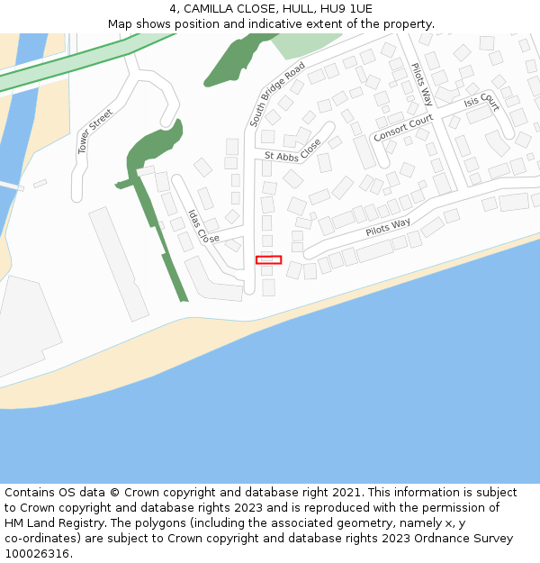 4, CAMILLA CLOSE, HULL, HU9 1UE: Location map and indicative extent of plot