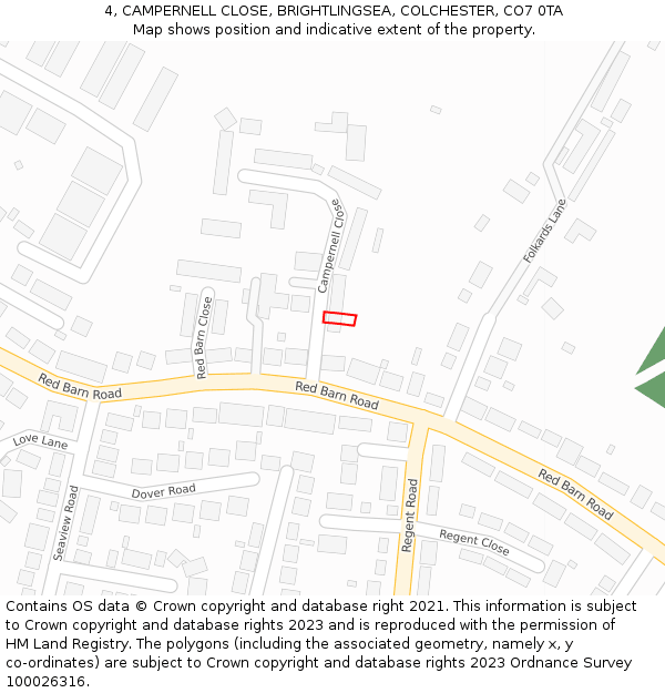4, CAMPERNELL CLOSE, BRIGHTLINGSEA, COLCHESTER, CO7 0TA: Location map and indicative extent of plot