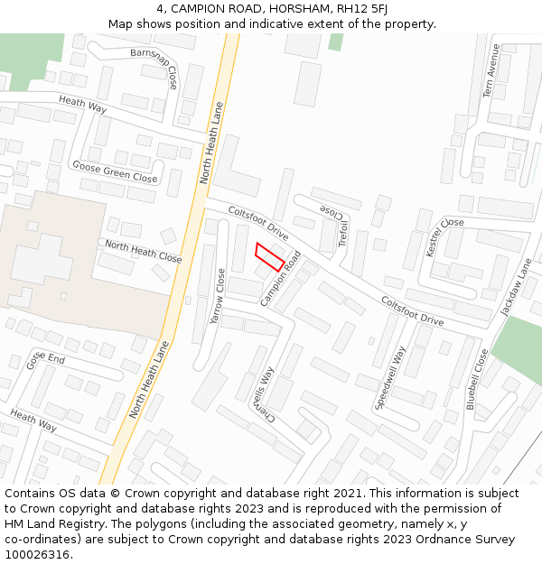 4, CAMPION ROAD, HORSHAM, RH12 5FJ: Location map and indicative extent of plot