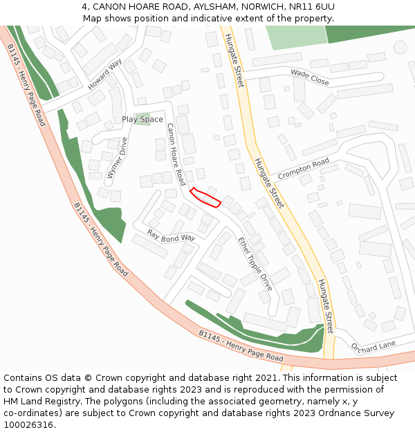 4, CANON HOARE ROAD, AYLSHAM, NORWICH, NR11 6UU: Location map and indicative extent of plot