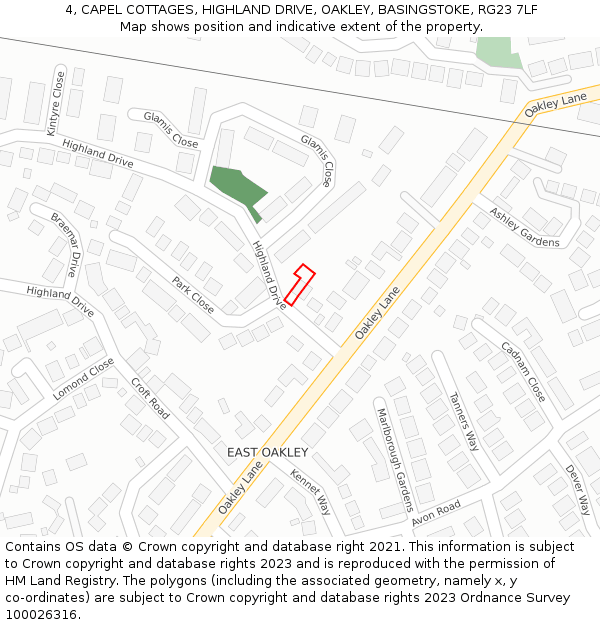 4, CAPEL COTTAGES, HIGHLAND DRIVE, OAKLEY, BASINGSTOKE, RG23 7LF: Location map and indicative extent of plot