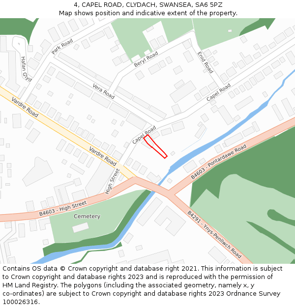 4, CAPEL ROAD, CLYDACH, SWANSEA, SA6 5PZ: Location map and indicative extent of plot
