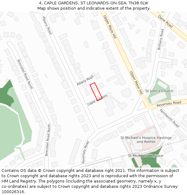 4, CAPLE GARDENS, ST LEONARDS-ON-SEA, TN38 0LW: Location map and indicative extent of plot